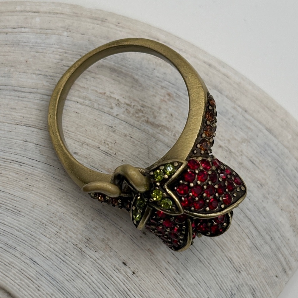 Heidi Daus Climbing Rose Size 10 Bold Dimensional Statement Bronze Red Green - Picture 4 of 17